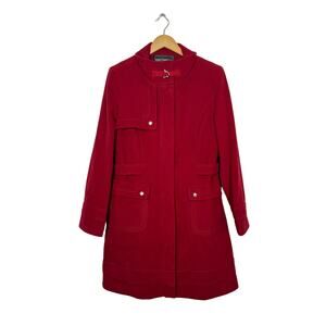 Fleet Street Wool Cashmere Blend Peacoat Trench Women Size 14 Red Snap Zip Front